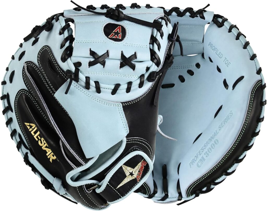All-Star Pro-Elite Professional Baseball Catching Mitt 34in Blue Front&Back