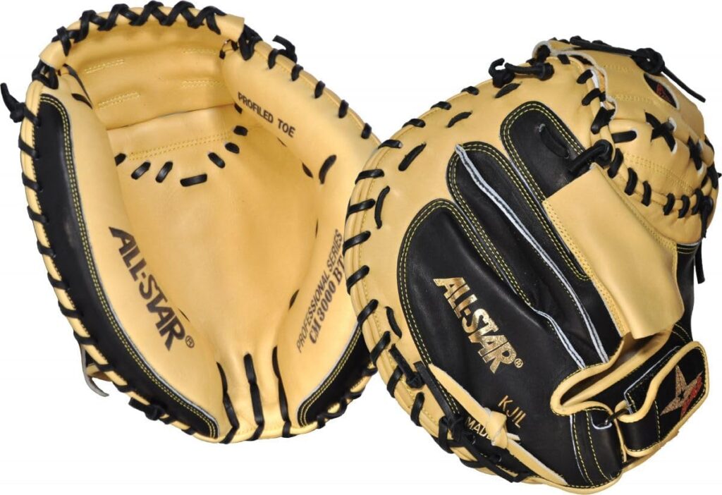 All-Star Pro-Elite Professional Baseball Catching Mitt 34in Tan-Black Front&Back