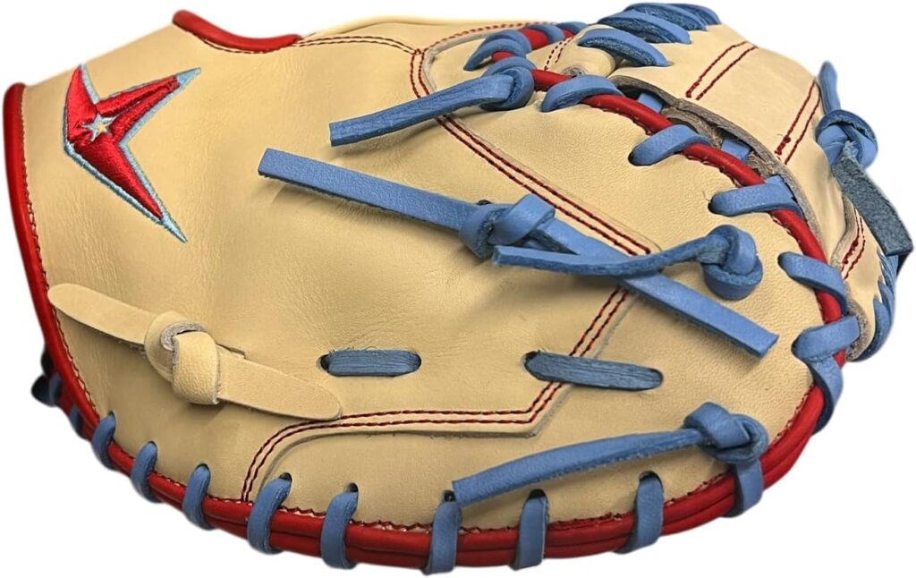 All-Star S7 Elite 33โ Baseball Catcherโs Glove Red-Tan-Blue 33in Back Thumb