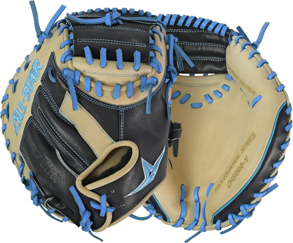 All-Star S7 Elite Catching Mitt Blue BlackTan-Blue Lace 33in Front&Back