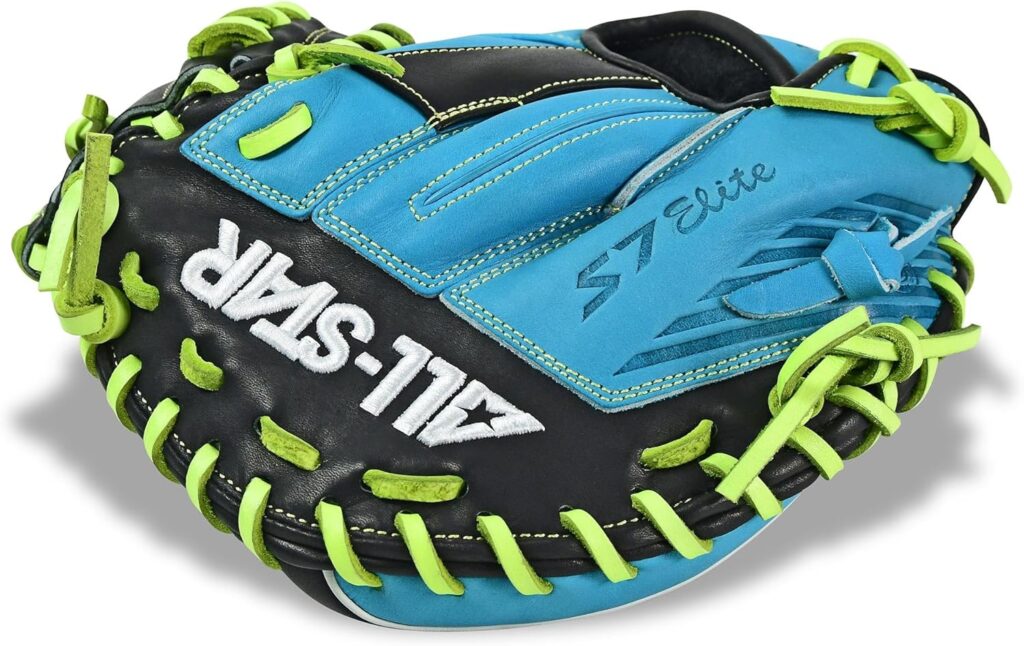 All-Star S7 Elite Pro Travel Baseball Blue-Black-Tan Laces Catcher's Mitt 33in Back Fingers