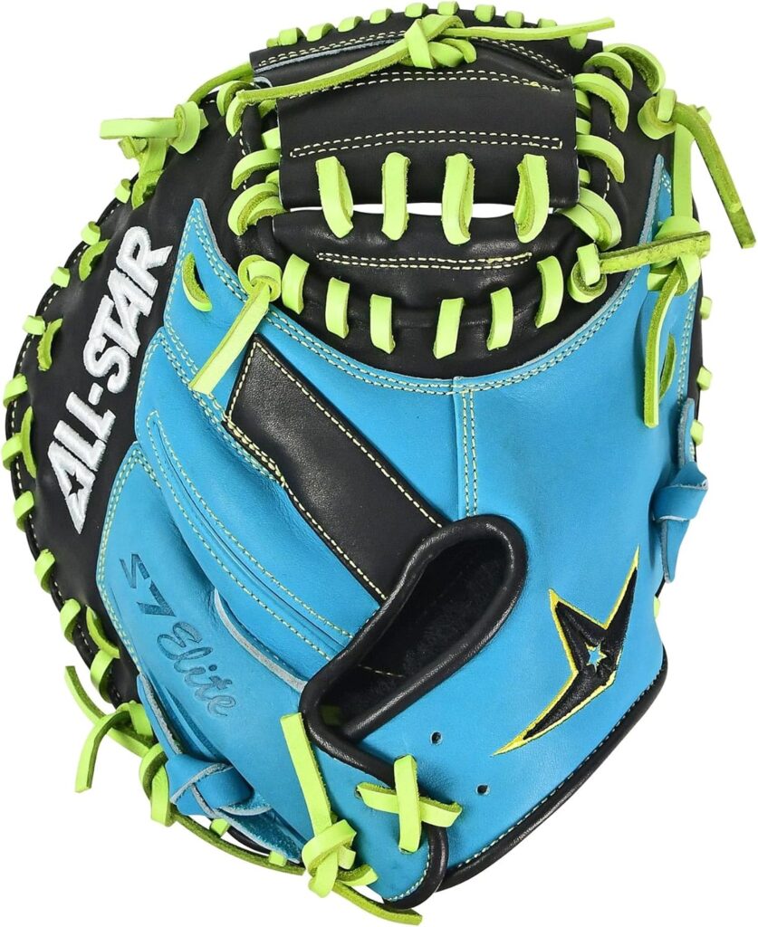 All-Star S7 Elite Pro Travel Baseball Blue-Black-Tan Laces Catcher's Mitt 33in Back Web