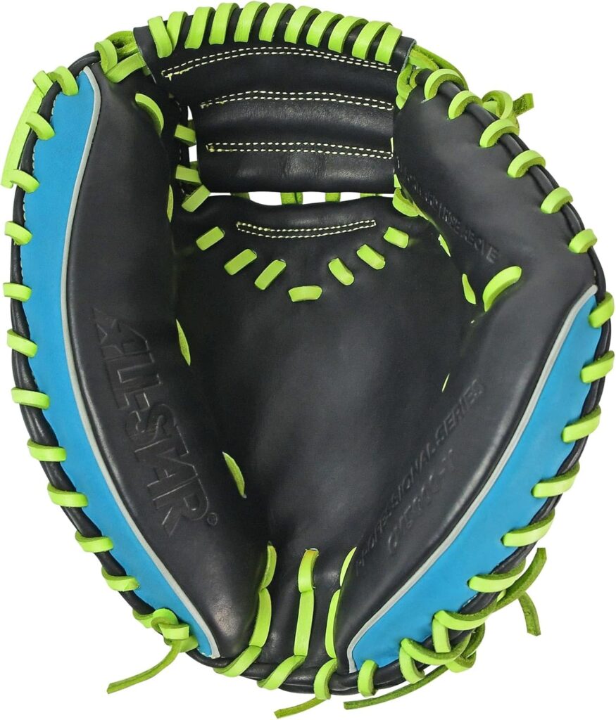 All-Star S7 Elite Pro Travel Baseball Blue-Black-Tan Laces Catcher's Mitt 33in Front