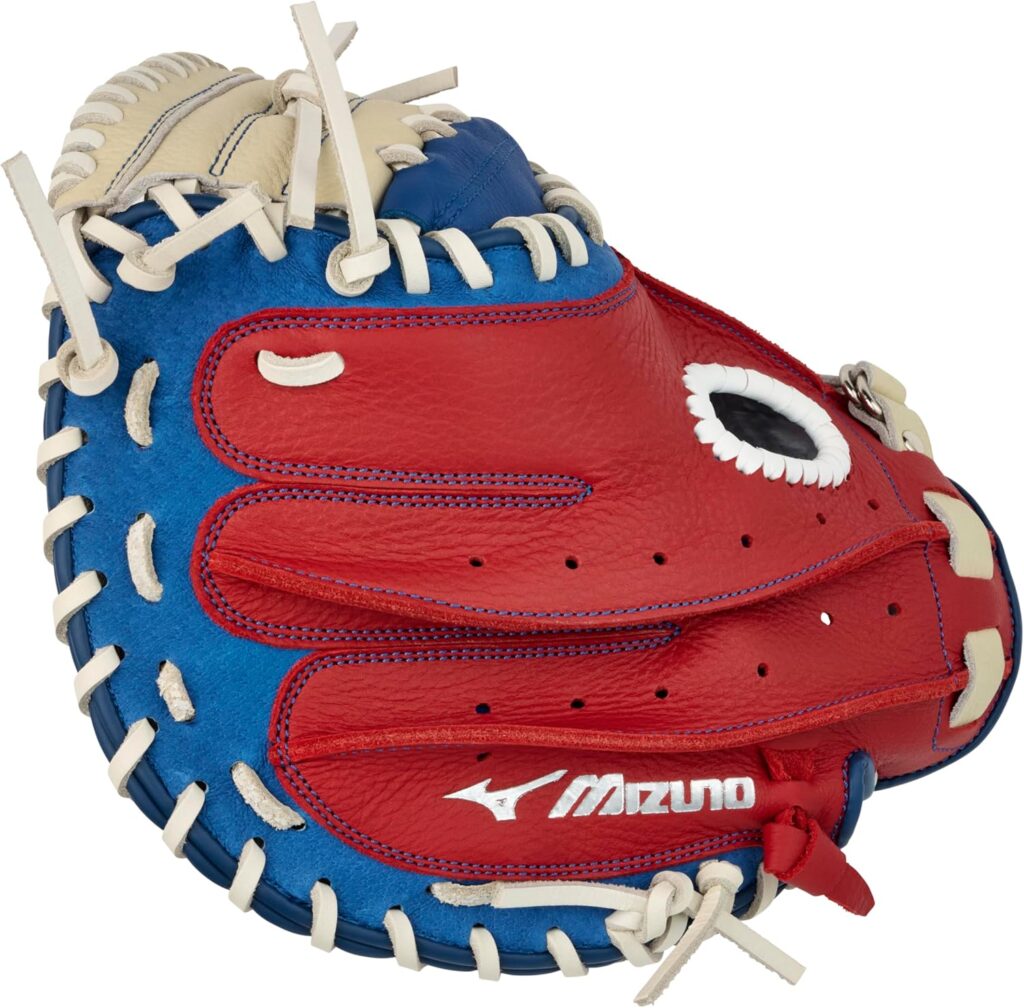 Mizuno Prospect PowerClose Youth Baseball Mitts Red White Blue Fingers