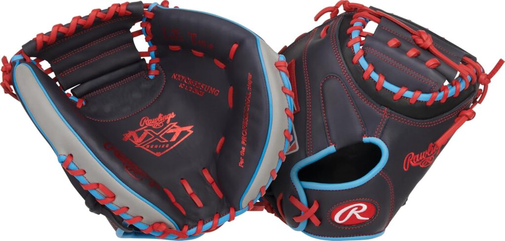 Rawlings NXT Youth Countour Catchers Mitt Black-Red-Blue 32.5 in Front&Back