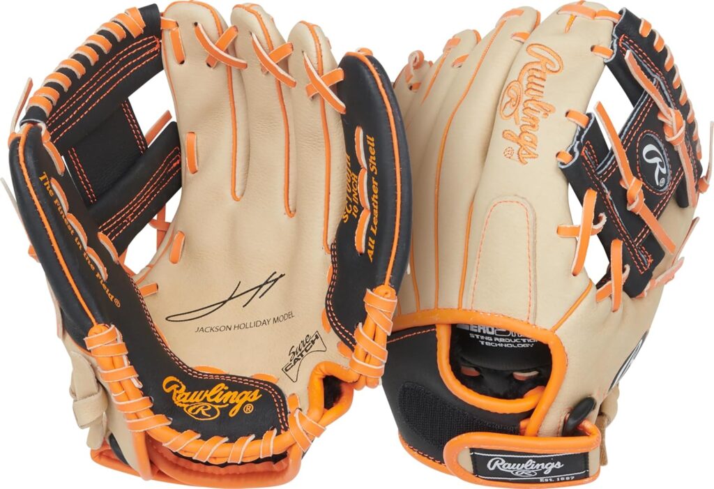 Rawlings Sure Catch Baseball & Softball Fielder Glove tan gold black Front & Back