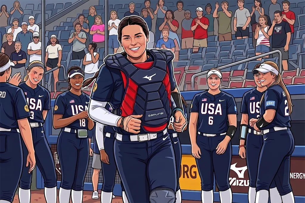 Juliana “Goose” Hutchens catching for USA Softball U-18 Women's National Team