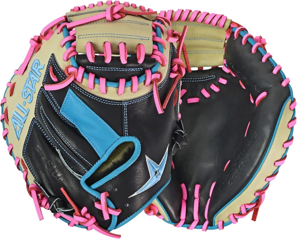 All Star S7 Elite 33 Baseball Catchers Glove Tan&Black Blue Accents Pink Lace