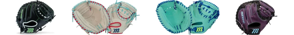 Marucci catcher's mitt ladder: Krewe V3 youth, Acadia, Ascension V4, and Cypress V4 mitts