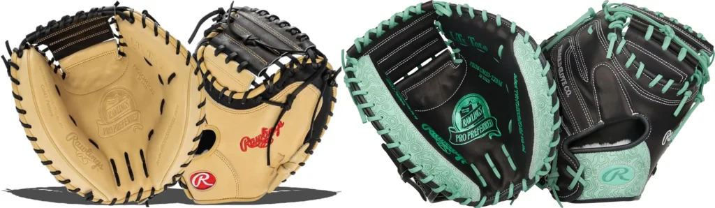 Rawlings Pro Preferred Baseball Catchers Mitt 34in Front Back Tan and Sea Foam 