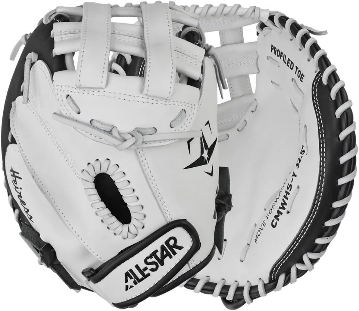 All-Star Heiress CMWHS-Y 32.5-inch youth fastpitch catcher's mitt in white and black