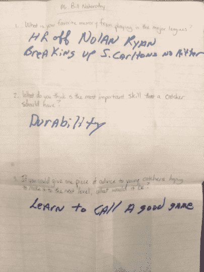 Letter from former catcher Bill Nahorodny