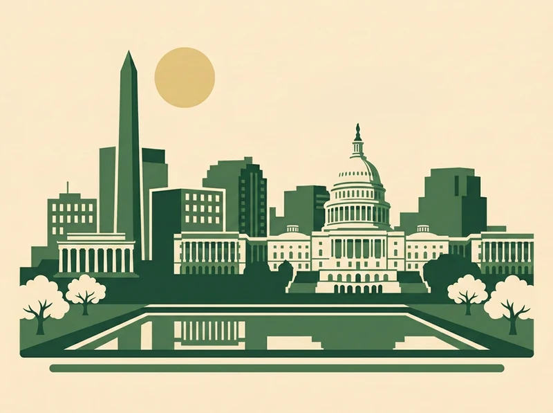 Illustrated Washington, D.C. skyline with the Capitol dome and Washington Monument