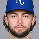 Carter Jensen, Kansas City Royals catcher, batting leadoff during the Royals' 13-2 win at Toronto.