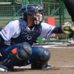 Dejah Mulipola fastpitch catcher behind the plate at the 2026 USA Softball International Cup