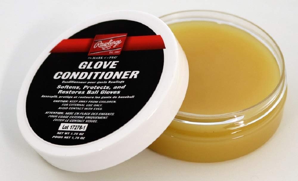 Rawlings glove conditioner paste, open 1.75 oz jar