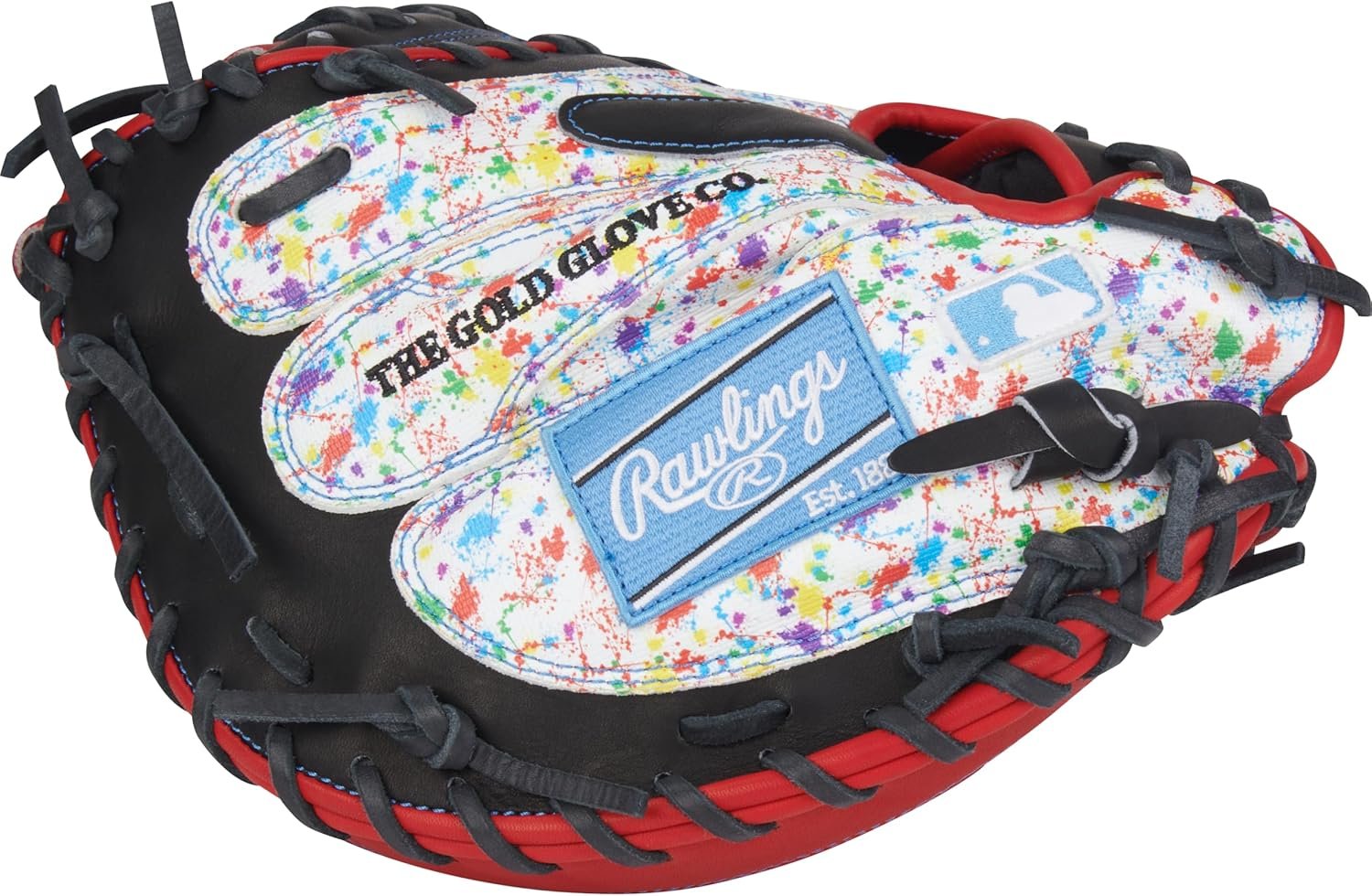 Back of a Rawlings Heart of the Hide 33.5-inch catcher's mitt with The Gold Glove Co. patch