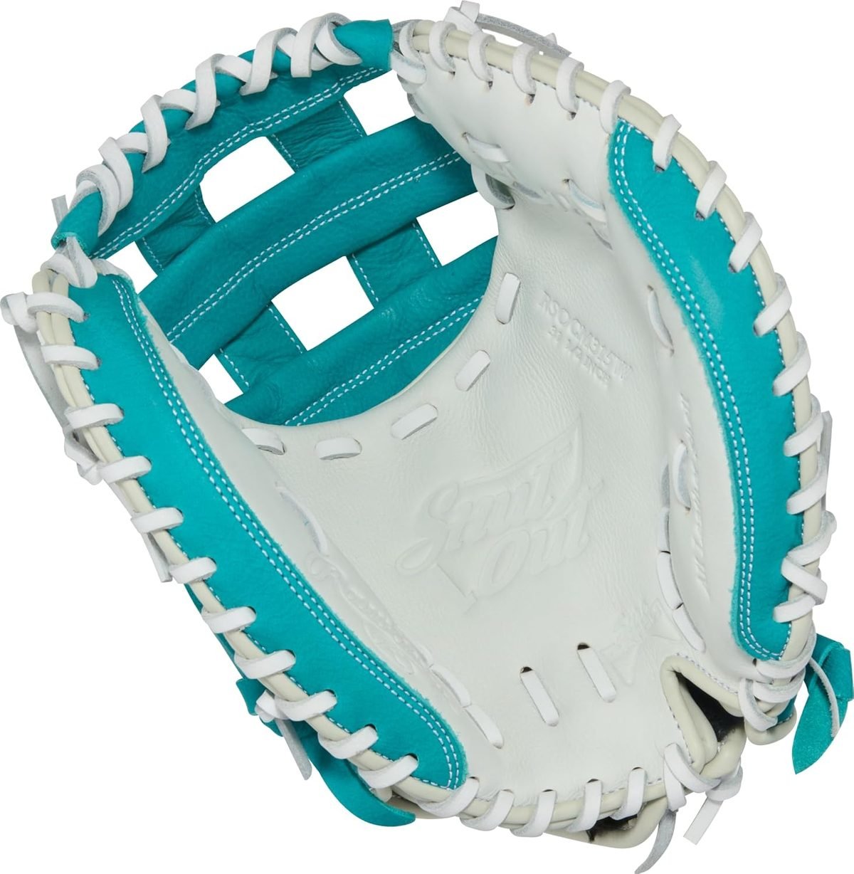 Rawlings Shut Out RSOCM315TW 31.5-inch youth fastpitch catcher's mitt in teal and white