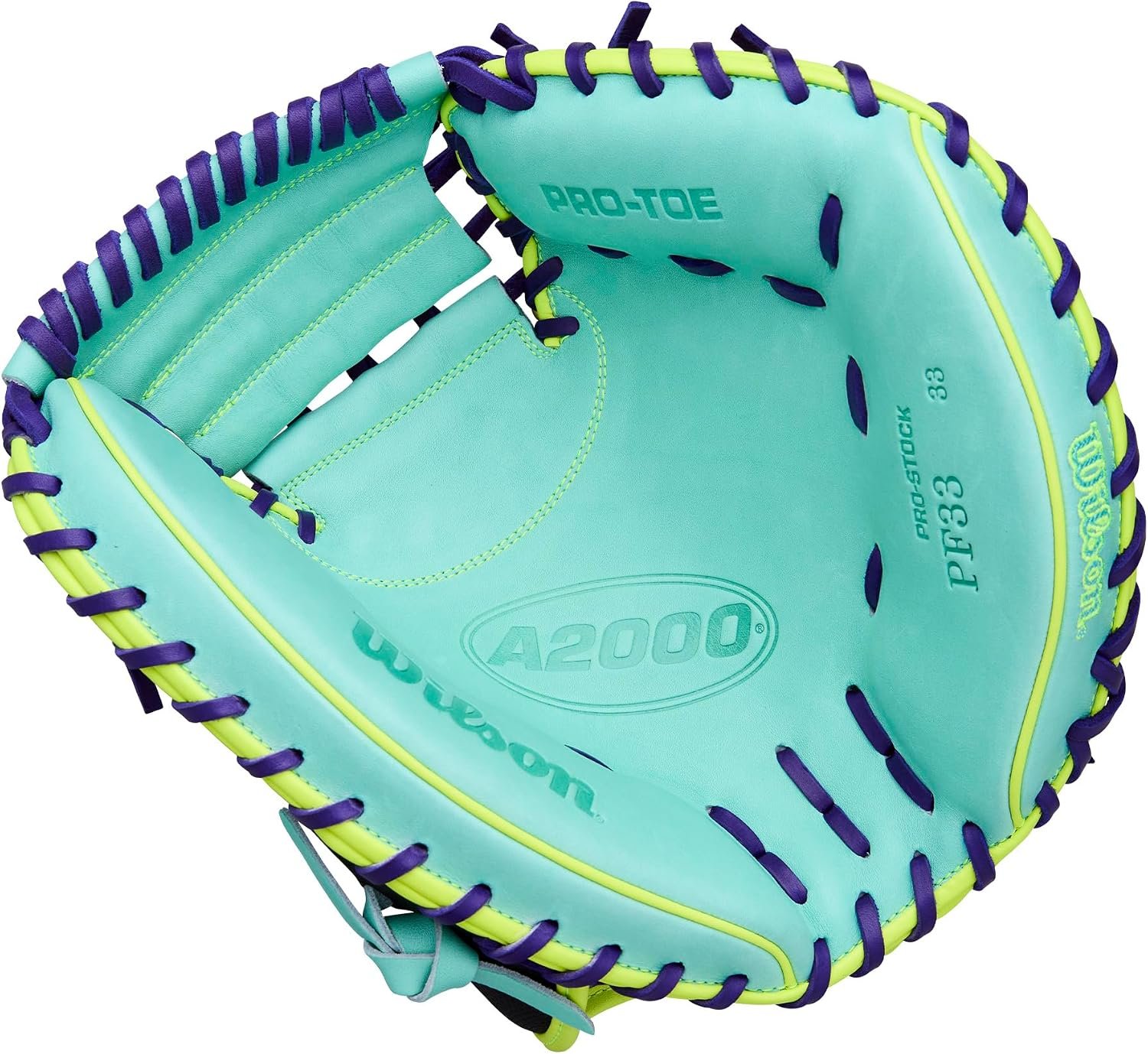 Pocket view of a Wilson A2000 PF33 33-inch catcher's mitt