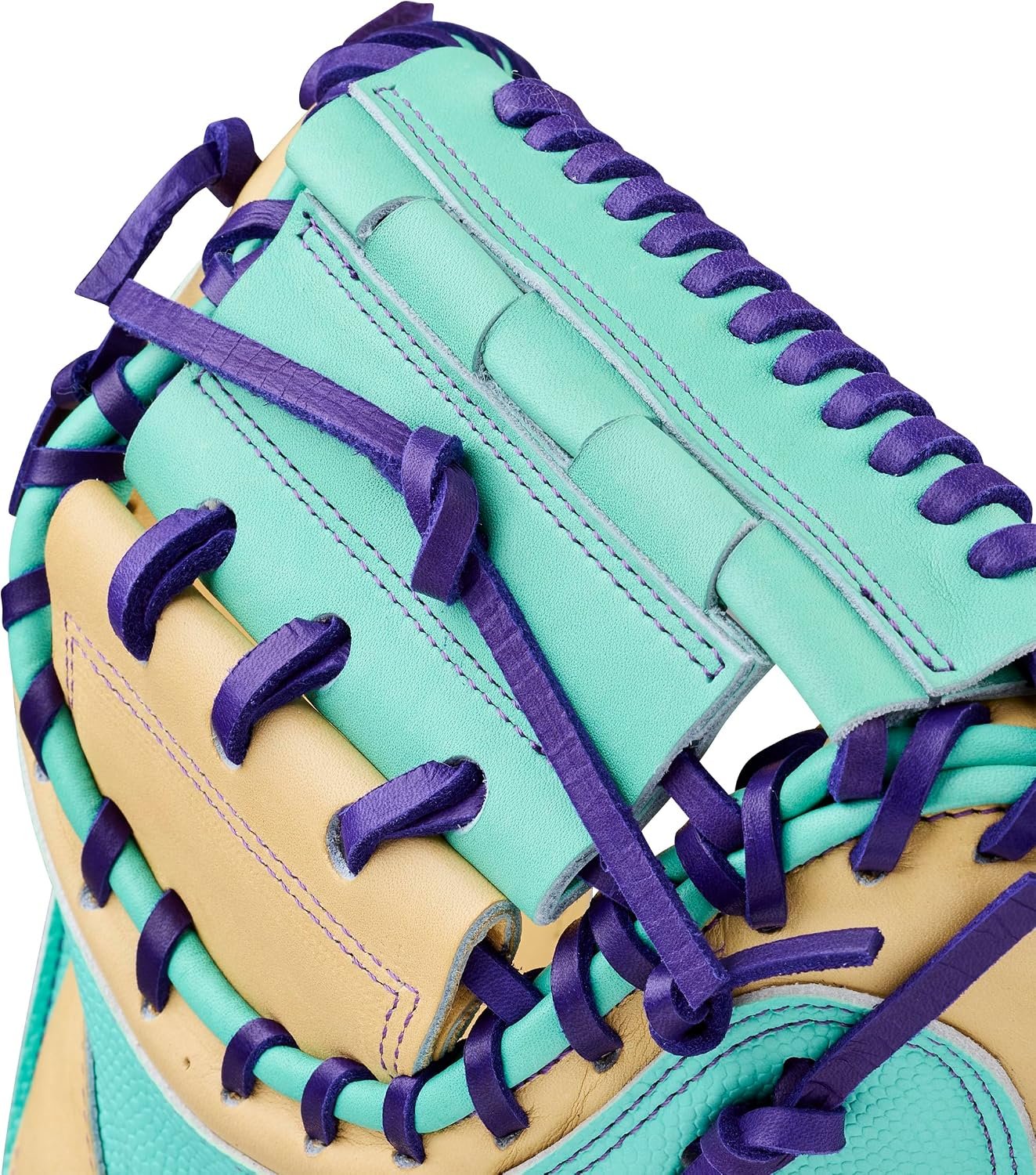 Lacing and web construction detail on a Wilson A2K 1734 catcher's mitt