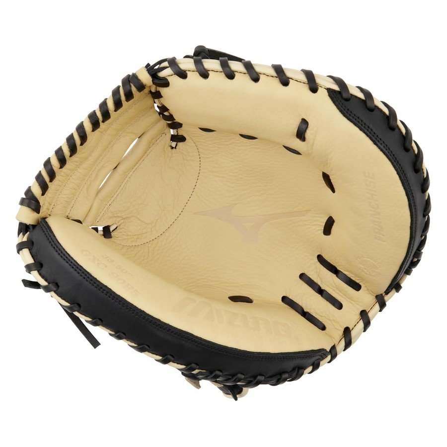 Mizuno Franchise GXC90B5 catcher's mitt in black and cream leather, front view
