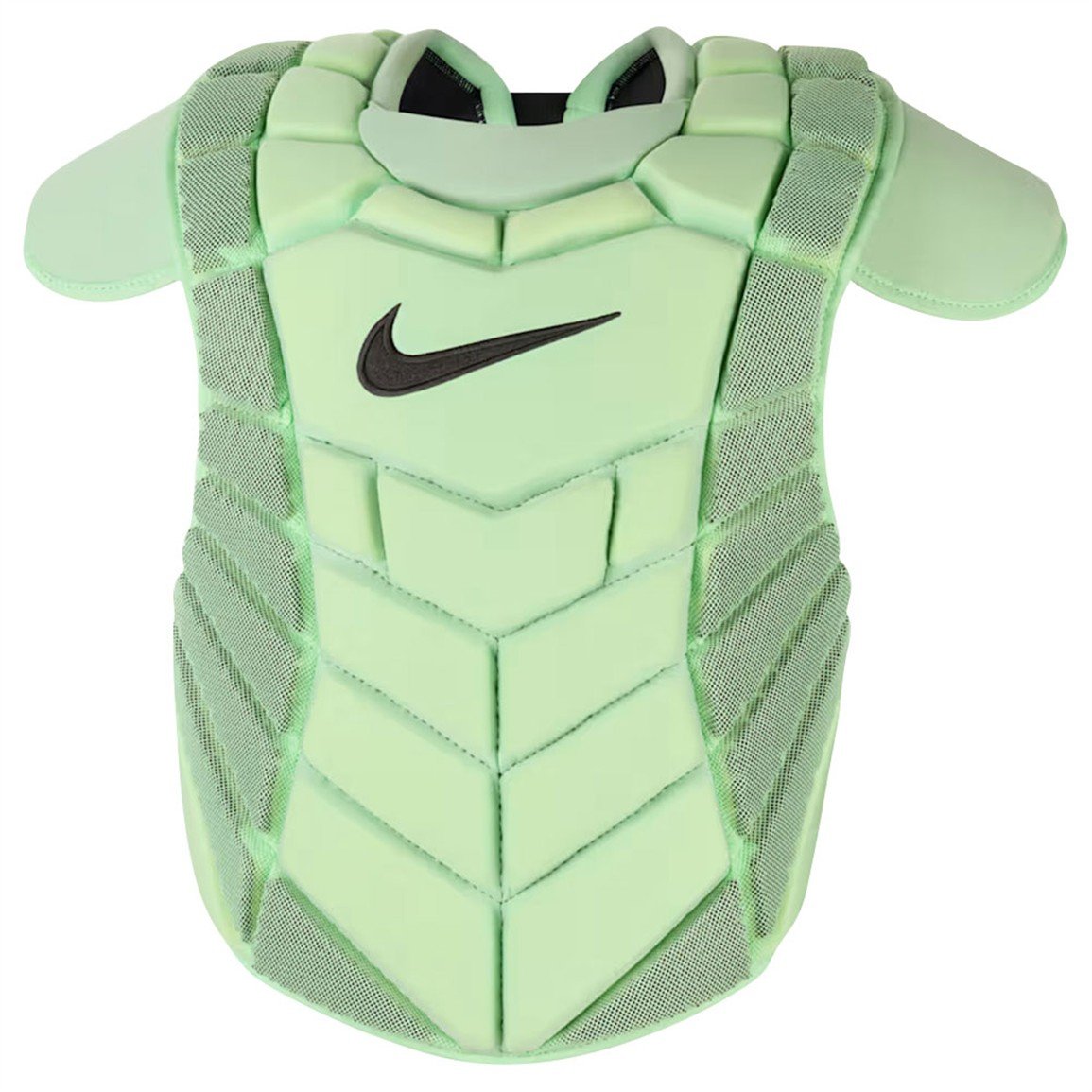 Nike Diamond Elite catcher's chest protector in mint green, front view (Play Baseball product photo)